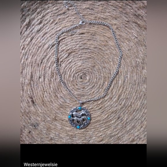 Silver and Turquoise Horses Pendant Necklace - Picture 1 of 4